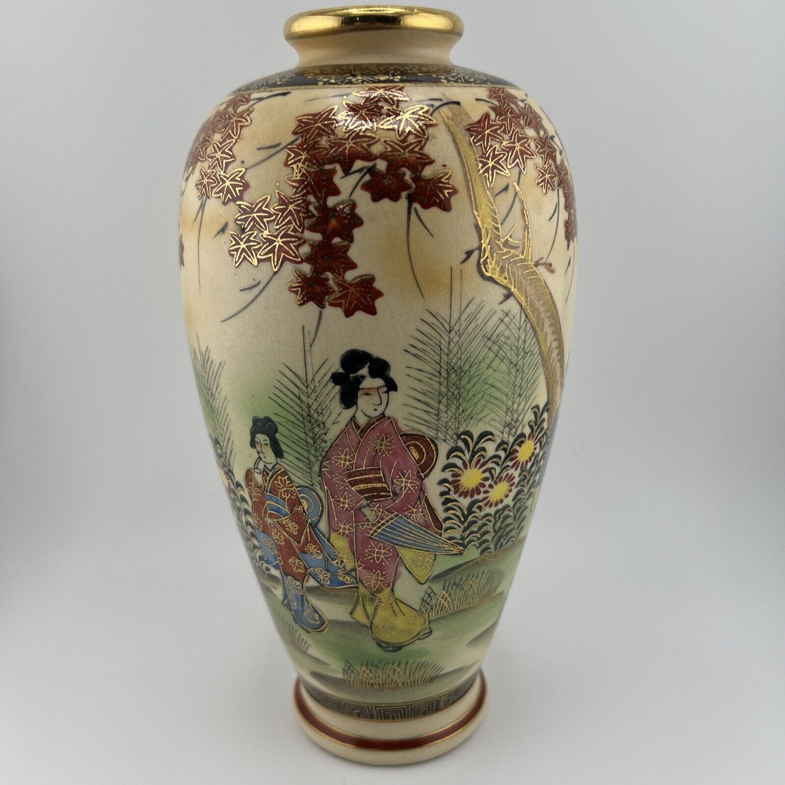 Japanese Satsuma Large Vase - 9” Gold Gilt Hand Painted