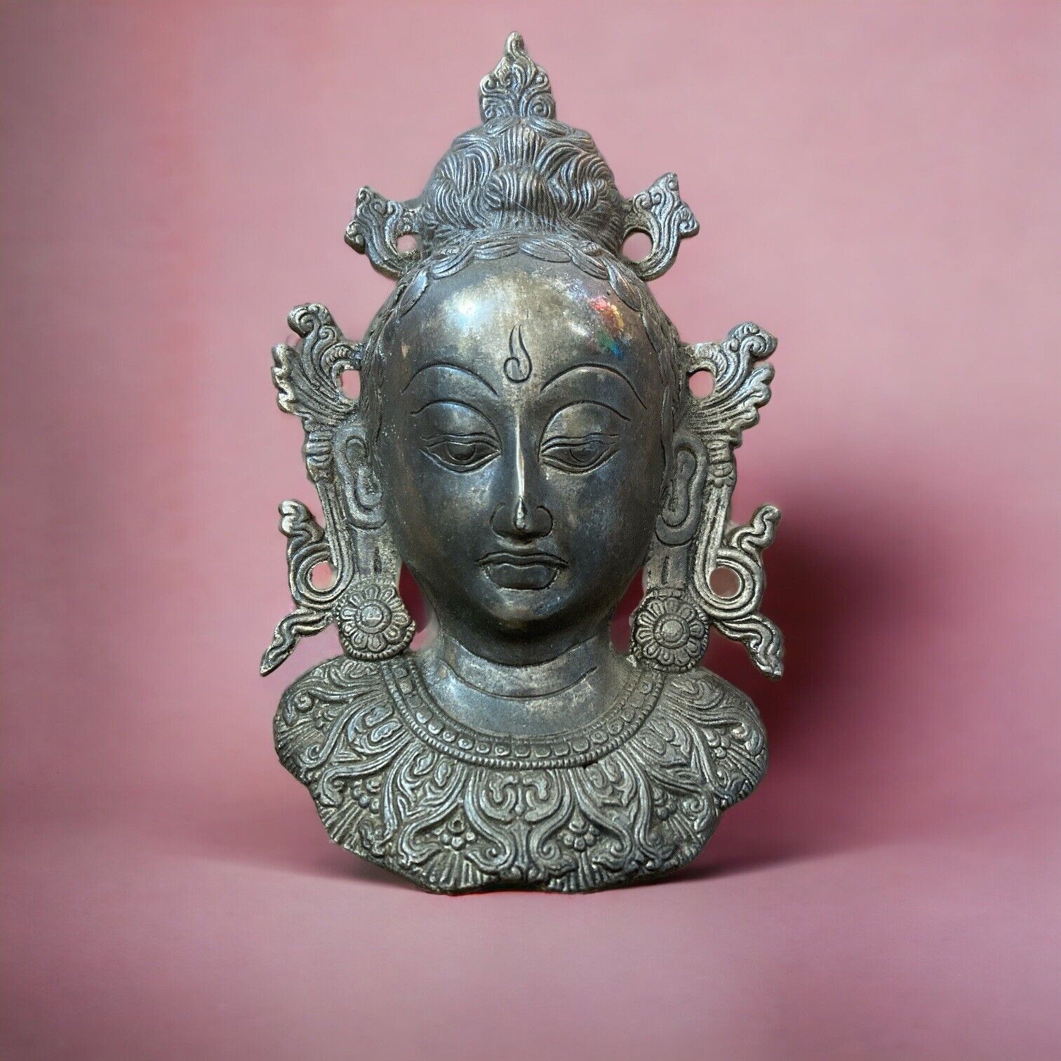 Vintage White Copper Tara Dolma Buddha 3D Relief Bust Wall Hanging