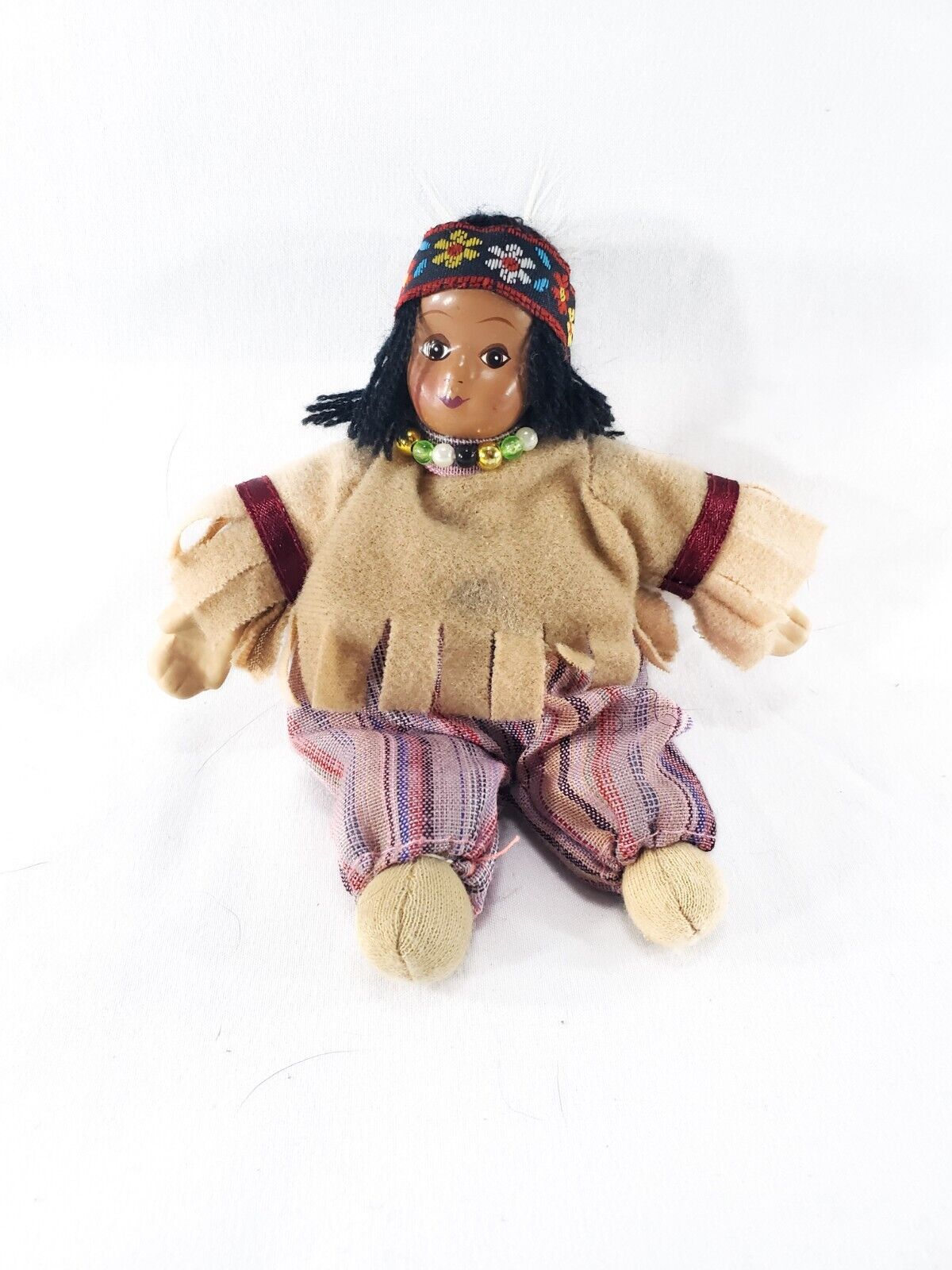 Mini Native American Doll Southwest Beaded Headband Porcelain Hands 5