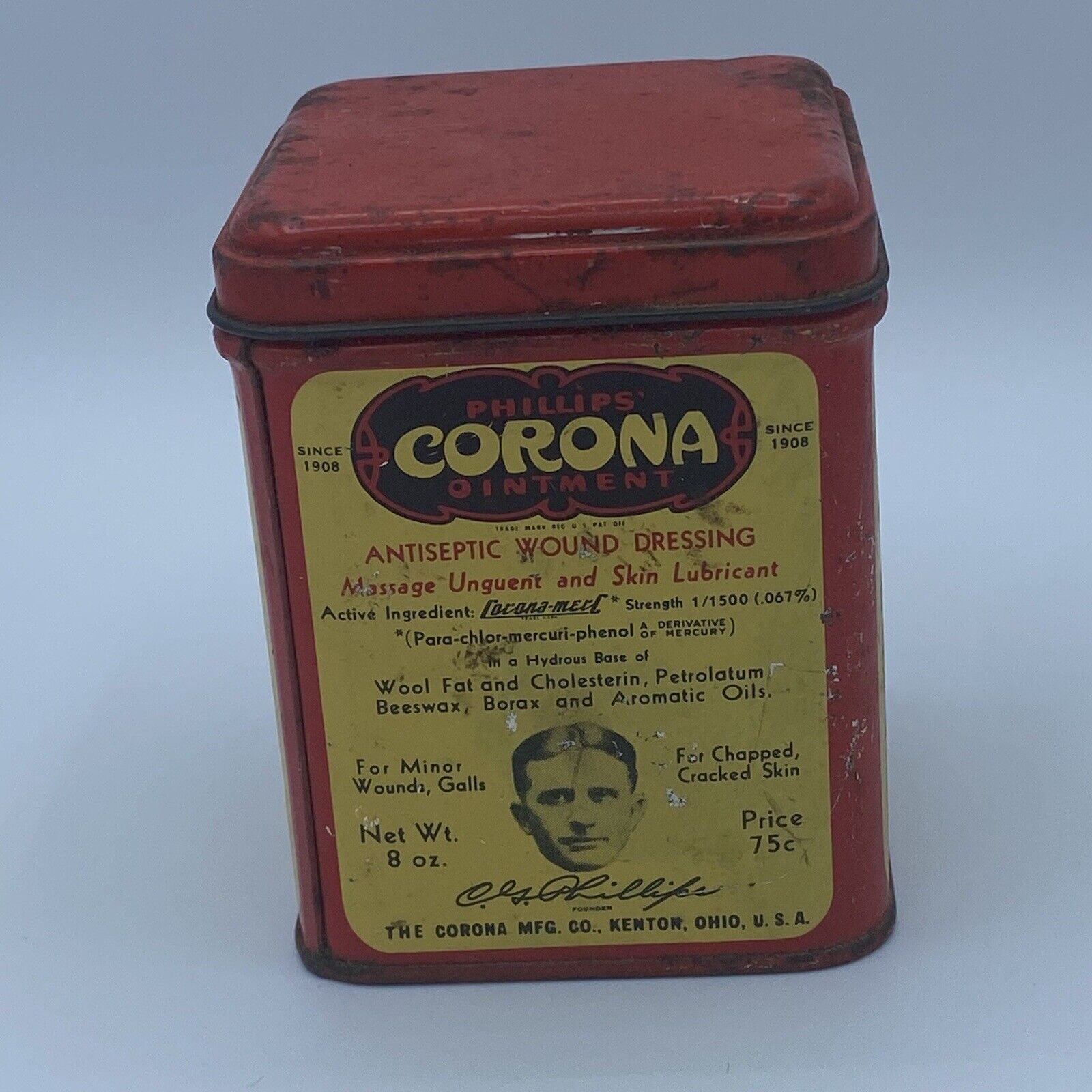 Antique  Phillips Corona Ointment Antiseptic Dressing Lubricant Tin
