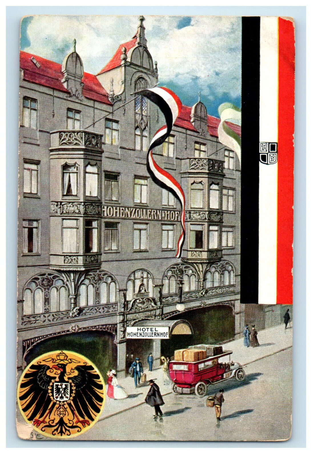 c1910 Germany Flag, Hotel Hohenzollernhof Dresden A Germany Unposted Postcard