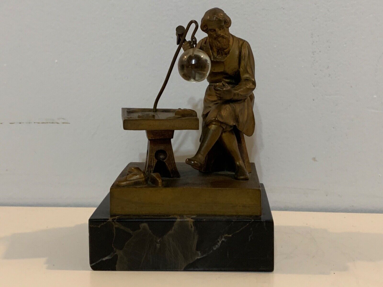 Vintage Bronze Cobbler at Worktable Figurine on Marble Base