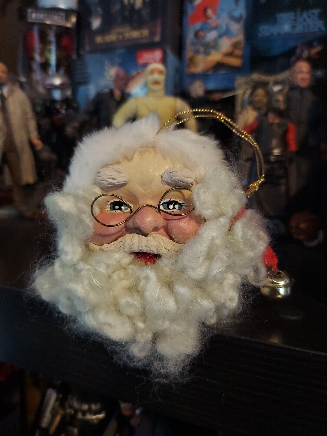 Kurt Adler SANTA'S WORLD Santa Claus Ornament Resin Head w/bells RARE