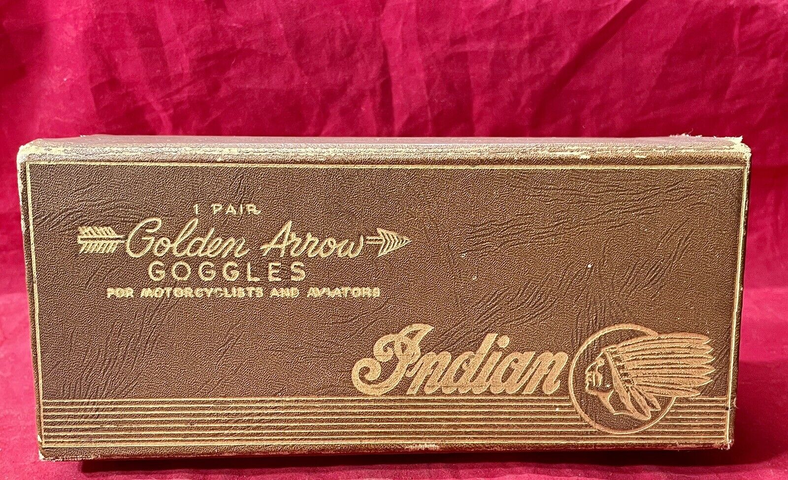 Vintage Indian Motorcycles Golden Arrow Goggles Box Ultra Rare EMPTY Collectible