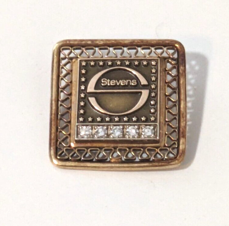 Vintage J P STEVENS Co Textiles Industries 12K Gold Fill Pin 5 Diamonds Employee