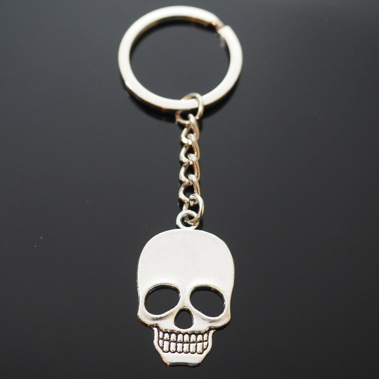 Skeleton Grinning Teeth Skull Bone Pendant Flat Charm Keychain Key Chain Gift
