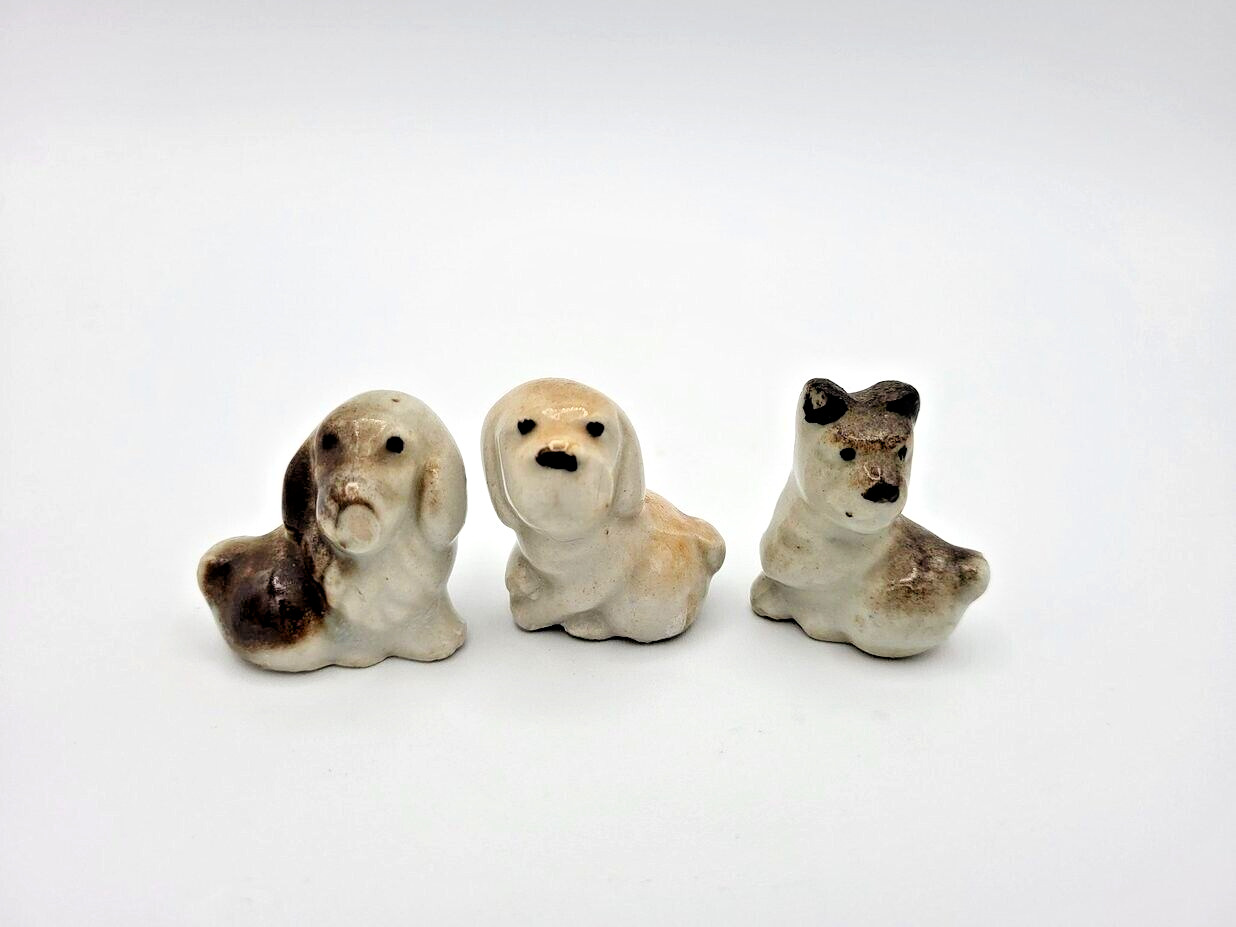 3 Vintage Mini Dog Figurines Assorted Breeds Ceramic Porcelain Taiwan Multicolor