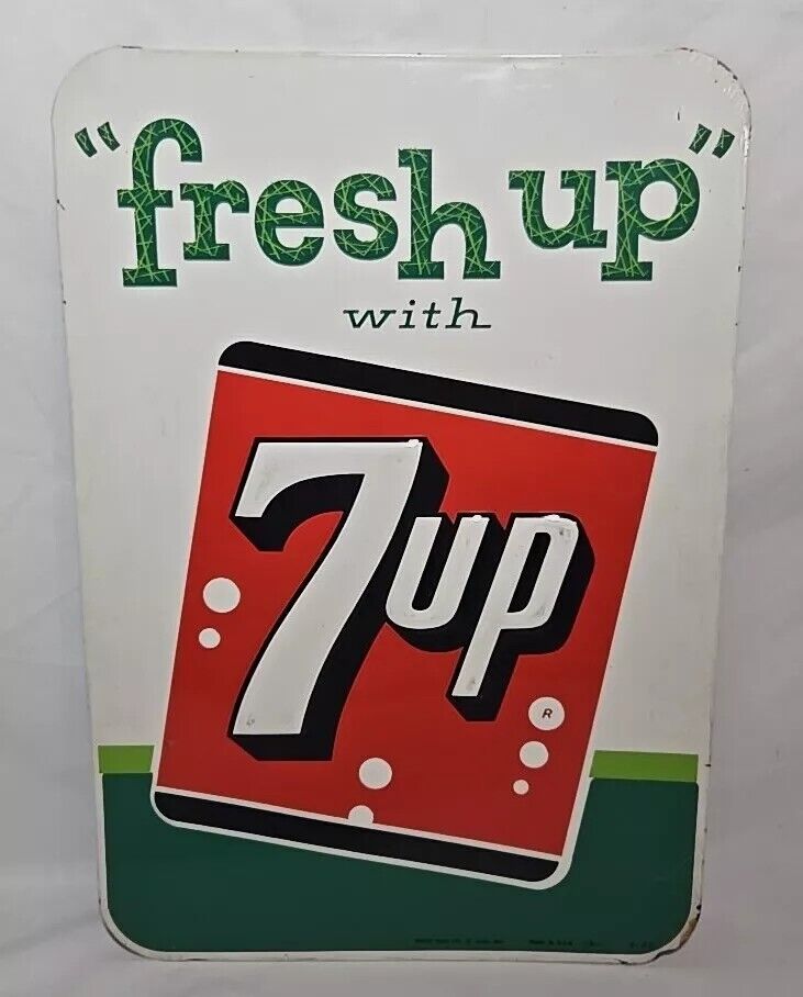 Vintage 1962 19x13 FRESH UP with 7up Soda Pop Advertising SIGN