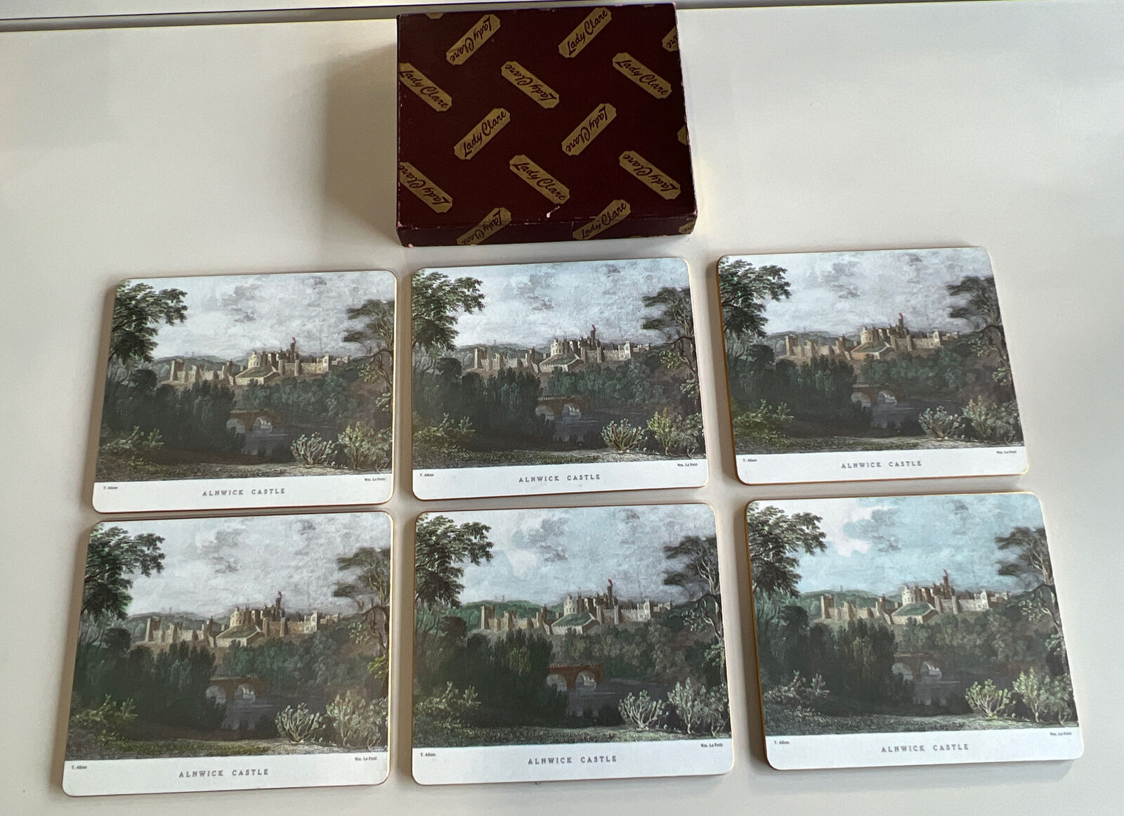 Lady Clare Alnwick Castle Hard Board Felt Back 9.5”x8” Placemats Set of 6 in Box