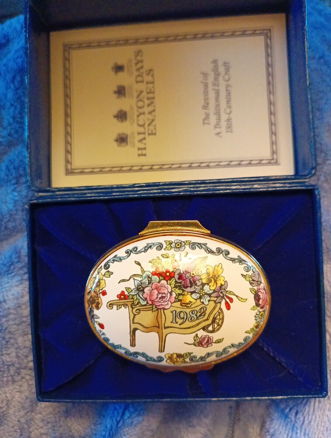 Halcyon Days Enamel Trinket Box “A Year to Remember” 1982  New with Pamphlet