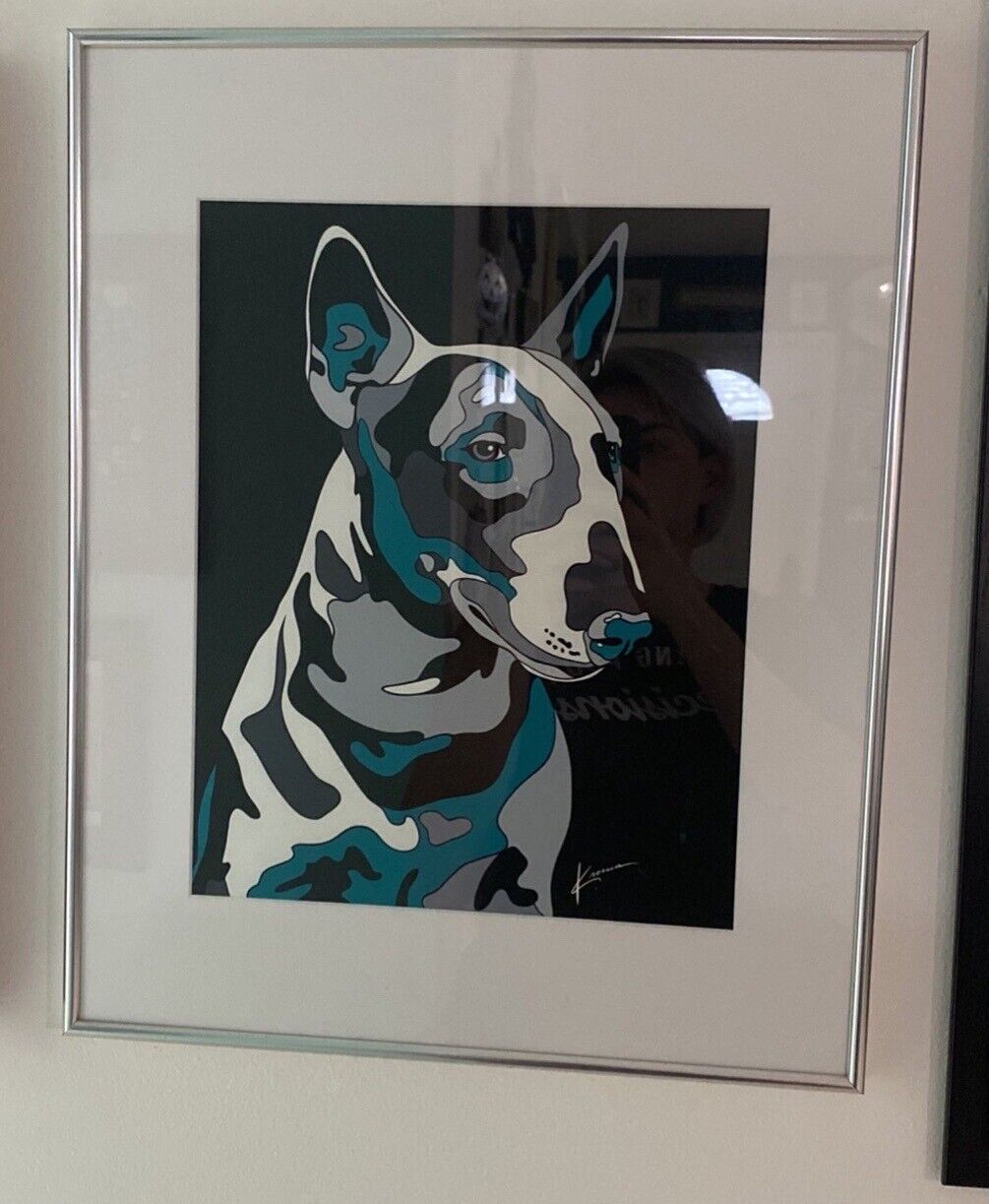 Bull Terrier Art 20”x 16” By Kroma Signed Framed Print