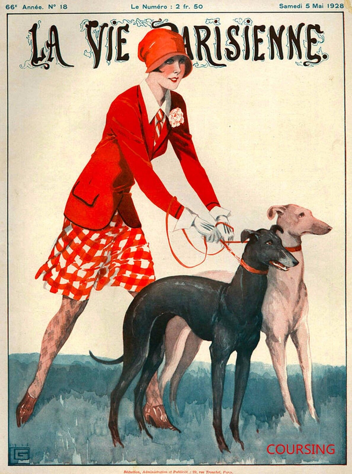 1928 La Vie Parisienne French Greyhound Dogs France Travel Advertisement Poster