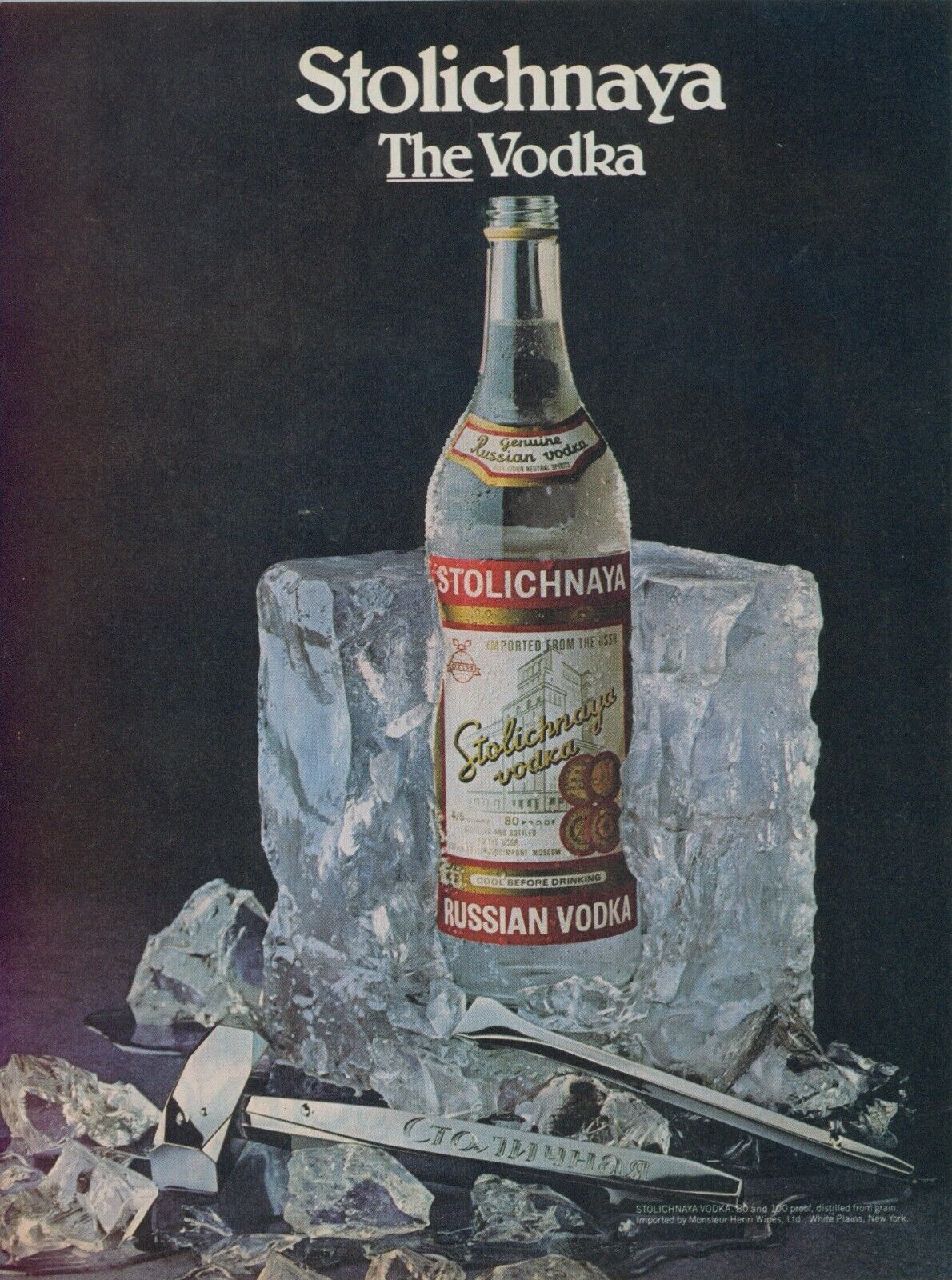 1981 Stolichnaya Vodka Ice Cube Chips Silver Tools Vintage Print Ad SI4