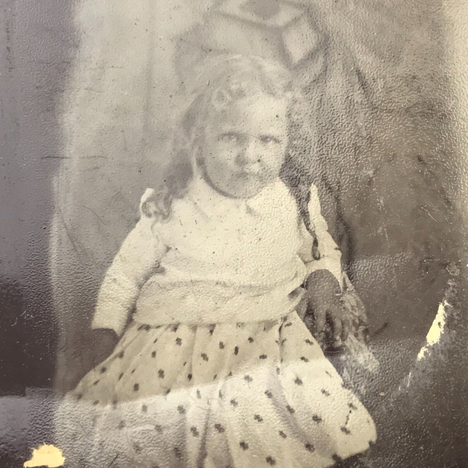 Antique Tintype Photo Black and White Little Girl Mad Face Studio Portrait