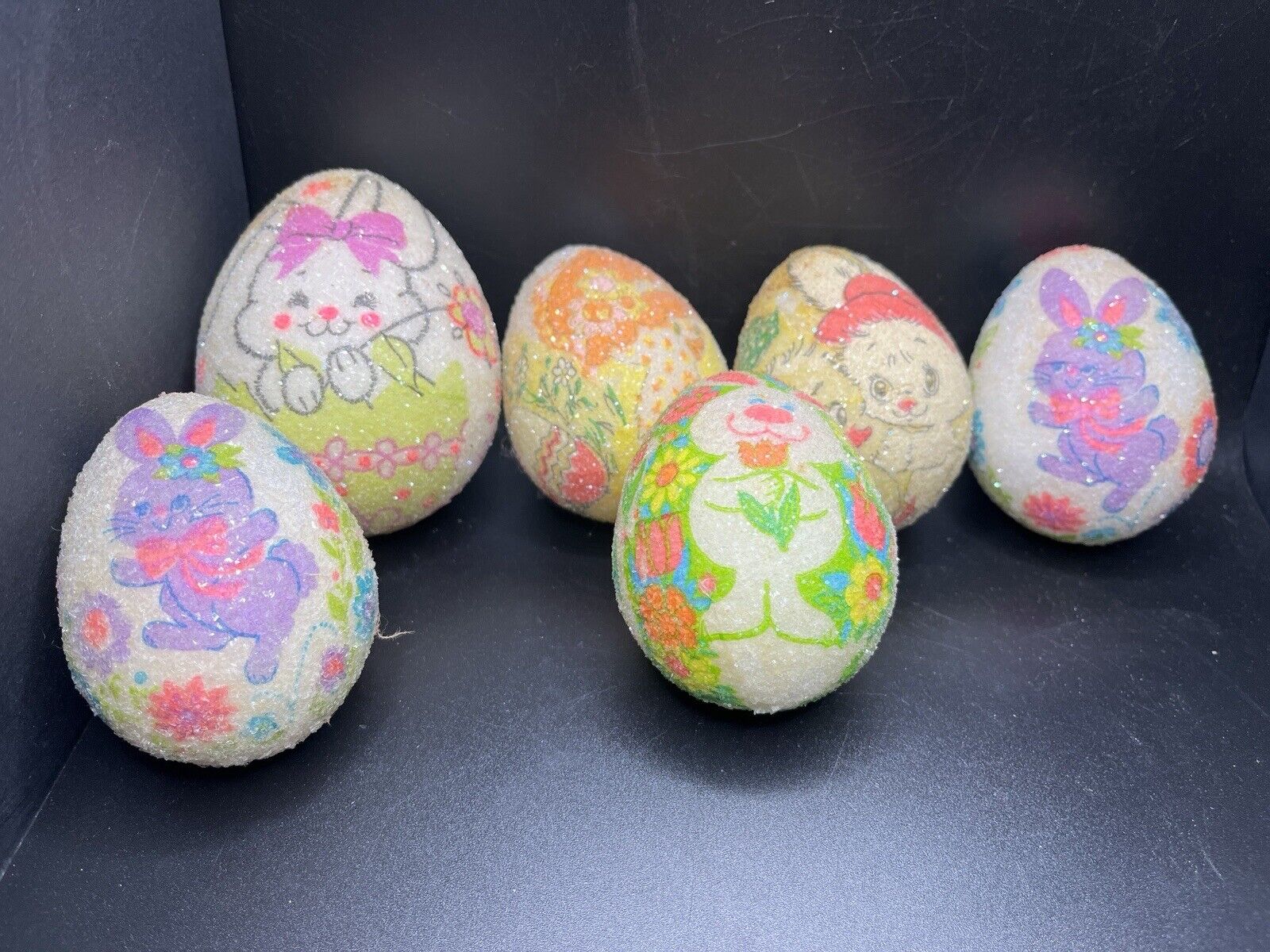 Vintage Glitter Styrofoam Easter Eggs Bunny Decor