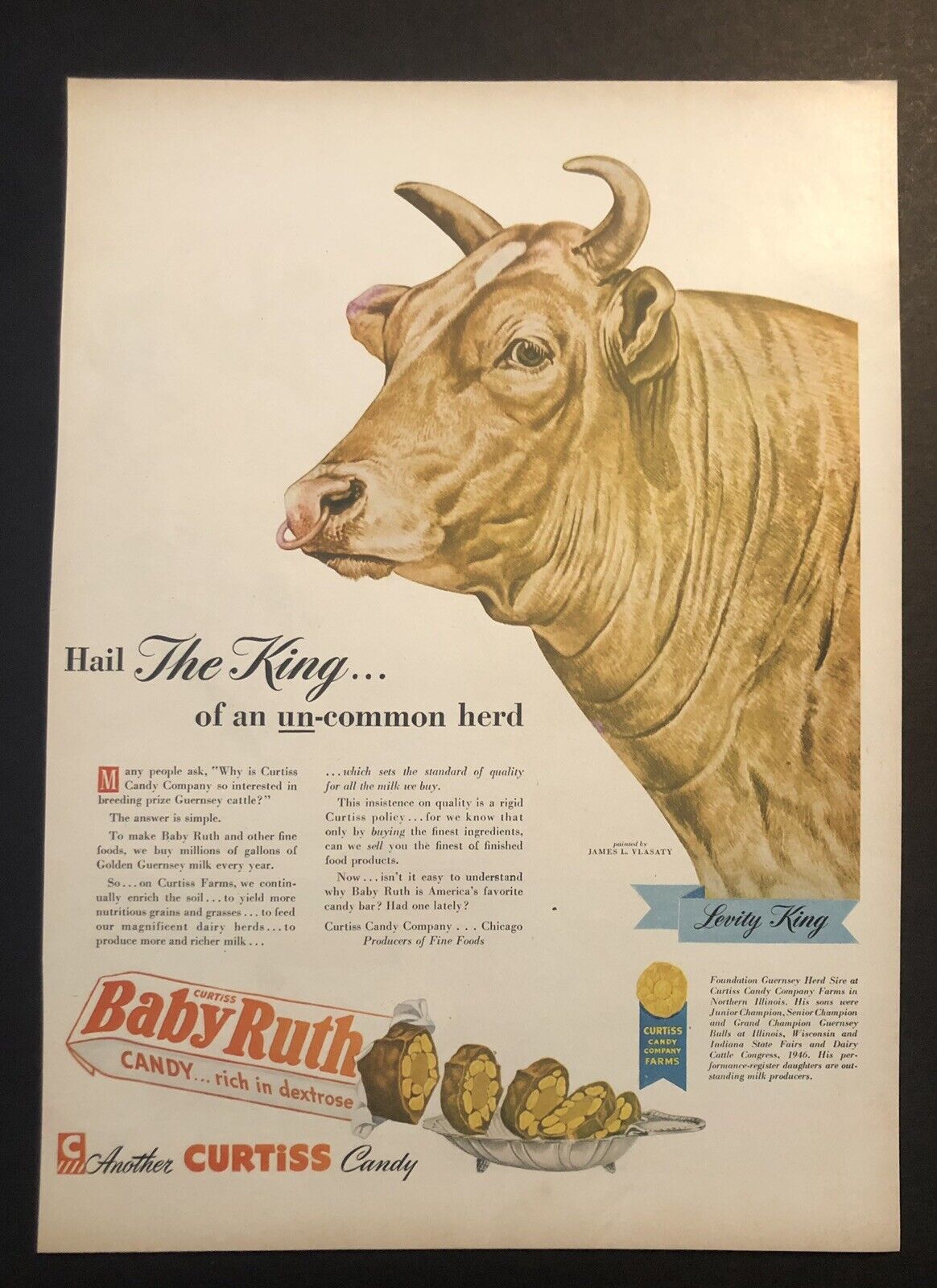 1950’s Baby Ruth Candy Bar Curtiss Candy Co Cow Magazine Ad