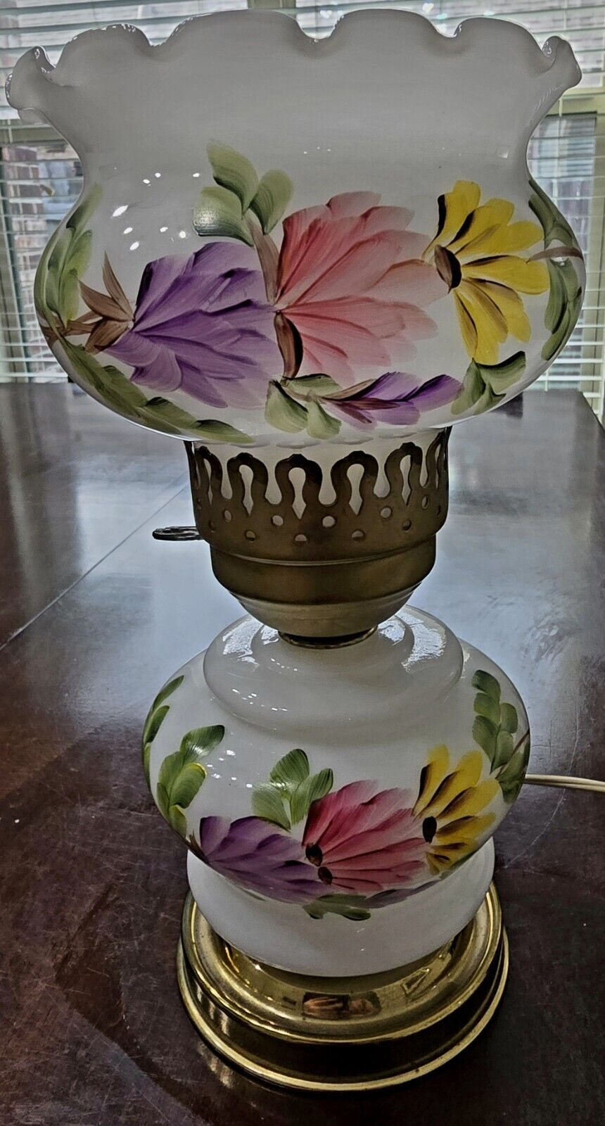 Vintage Hurricane Gone With The Wind Lamp Hand Painted Floral 3 Way Lights