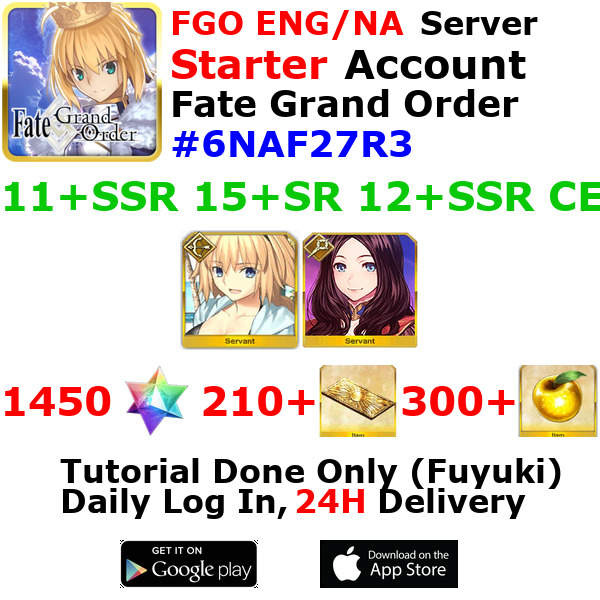 [ENG/NA][INST] FGO / Fate Grand Order Starter Account 11+SSR 210+Tix 1480+SQ