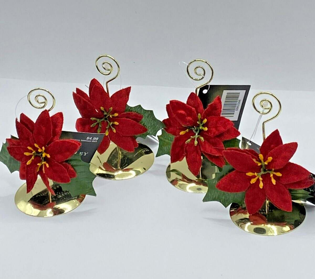 NEW ROBERT STANLEY RED POINSETTIA PLACE CARD HOLDERS SET OF 4
