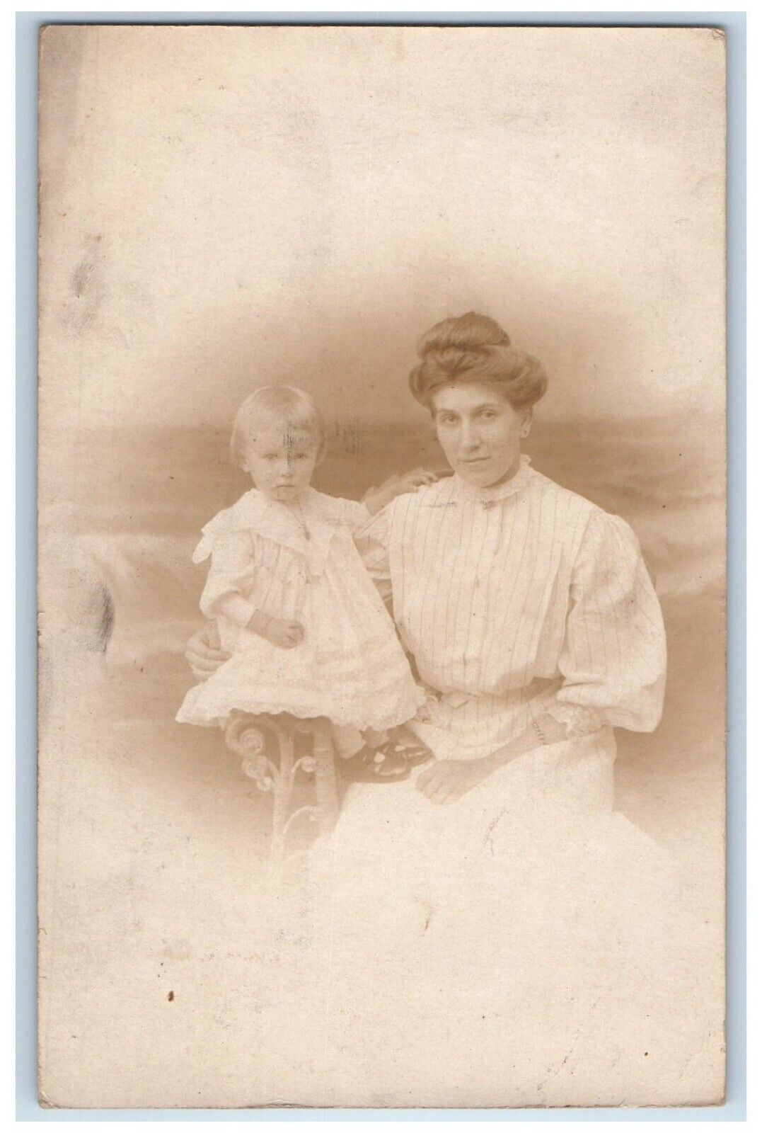 1907 Studio Woman Child Harrisburg Pennsylvania PA RPPC Photo Antique Postcard