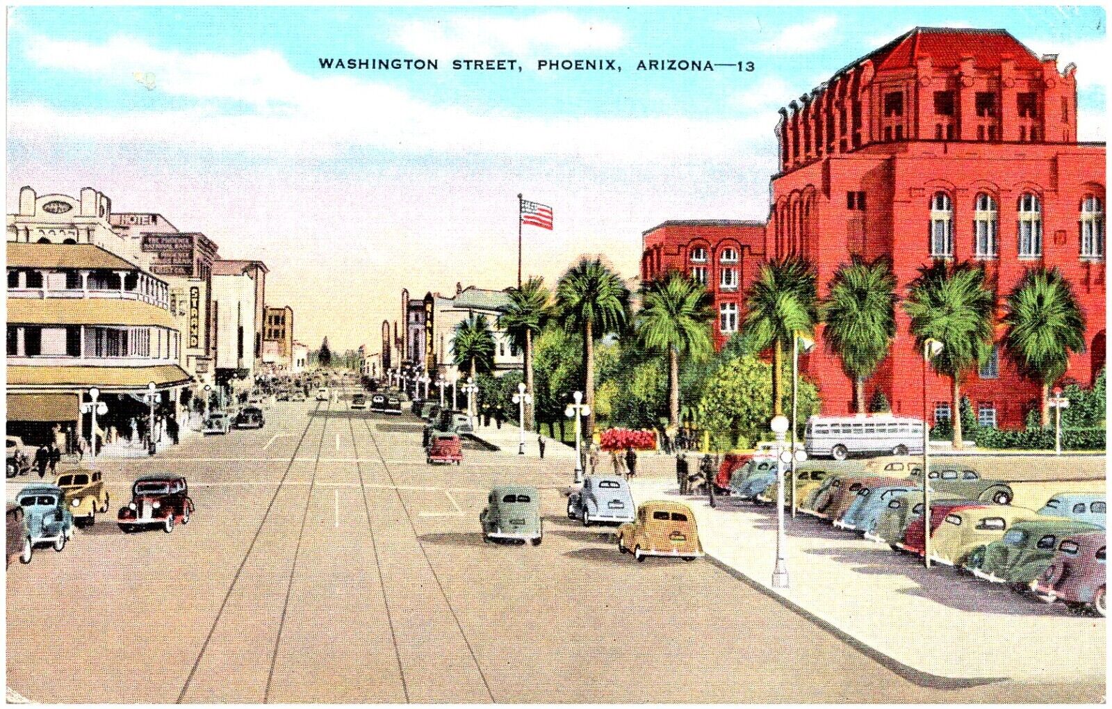 Washington Street Phoenix Arizona, Old Cars,  Postcard