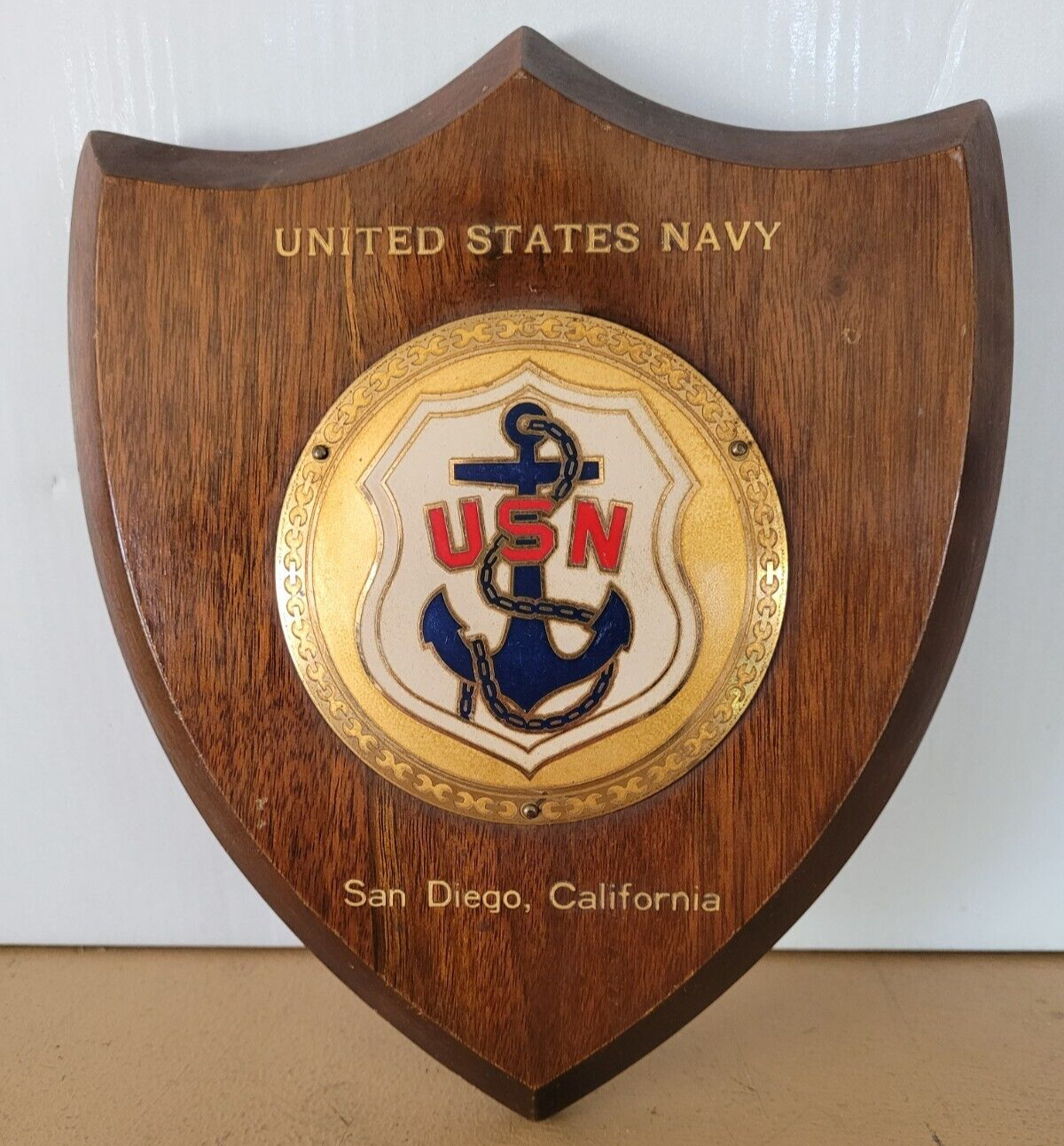 VTG USN United States Navy SAN DIEGO CA WOOD Wall PLAQUE  6.5\