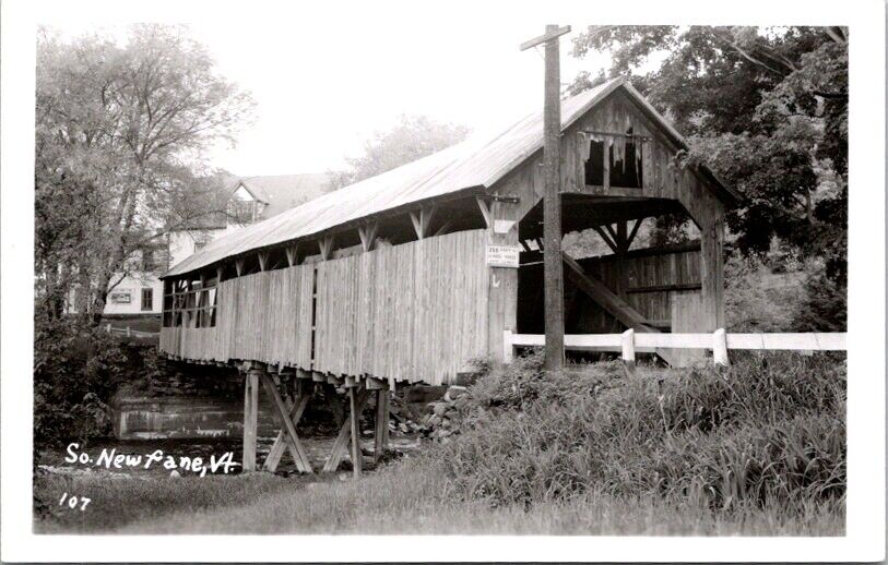 Vintage RPPC Postcard Covered Bridge over Rock River Newfane Vermont VT     N540