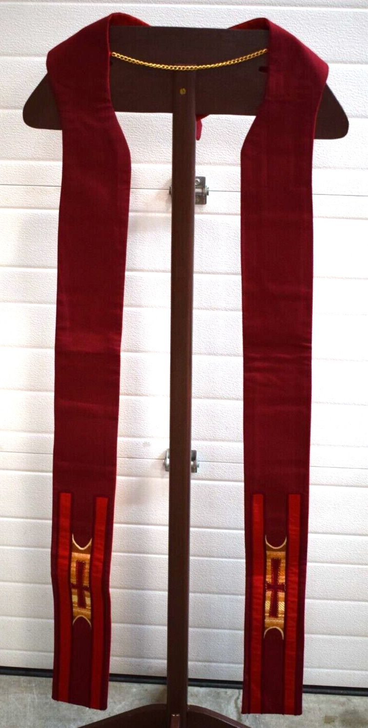 Lightly Used Red Stole, Fully Lined, Nice Material (CU1537) Vestment Co.