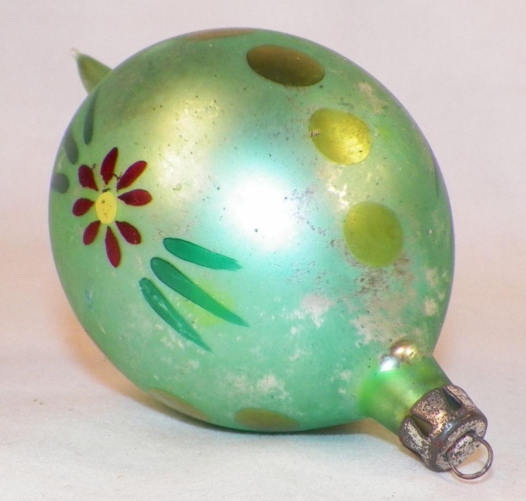 Christmas Ornament Mercury Glass Aqua Flowers Dots Blown Fantasia Antique #34