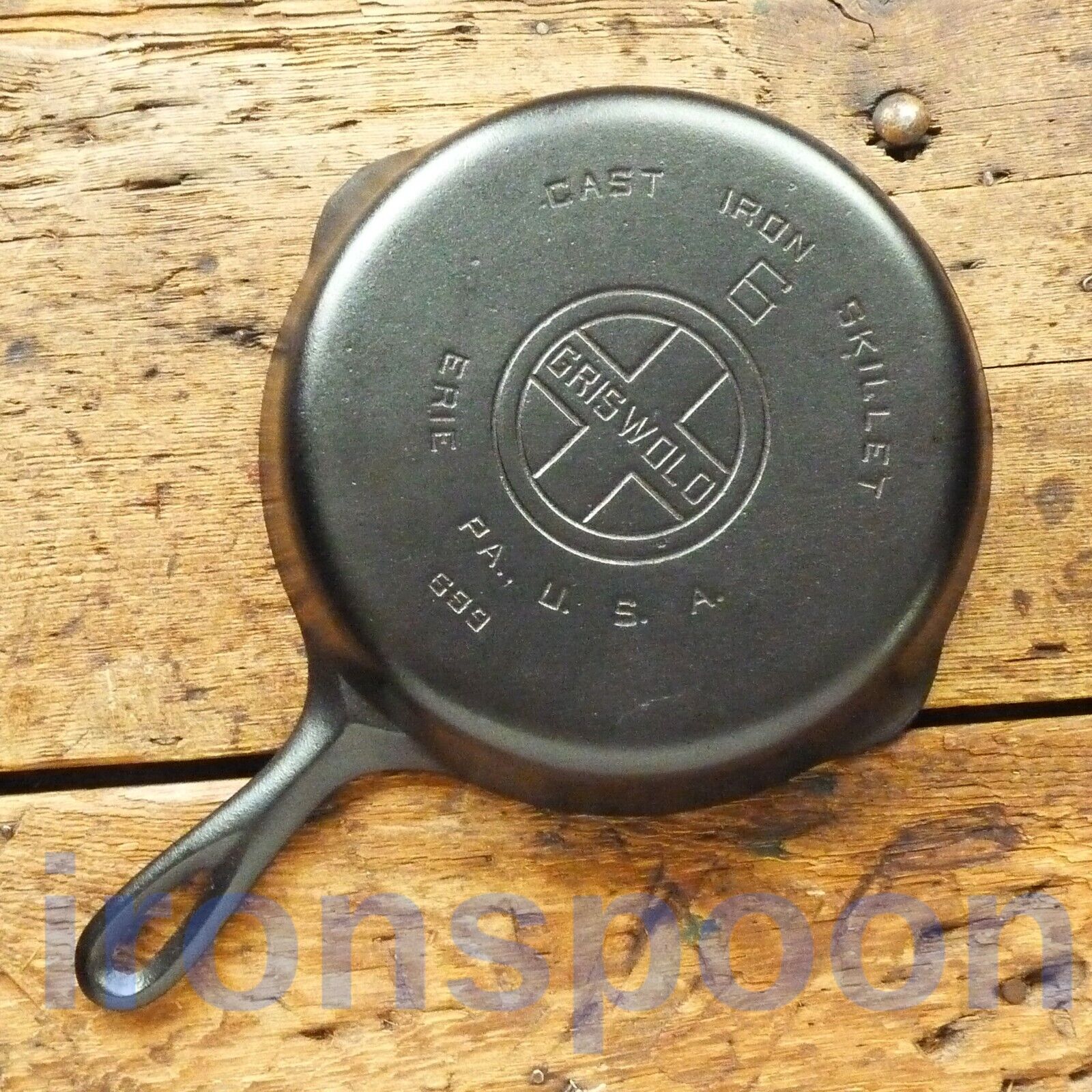 Vintage GRISWOLD Cast Iron SKILLET Frying Pan # 6 LARGE BLOCK LOGO - Ironspoon