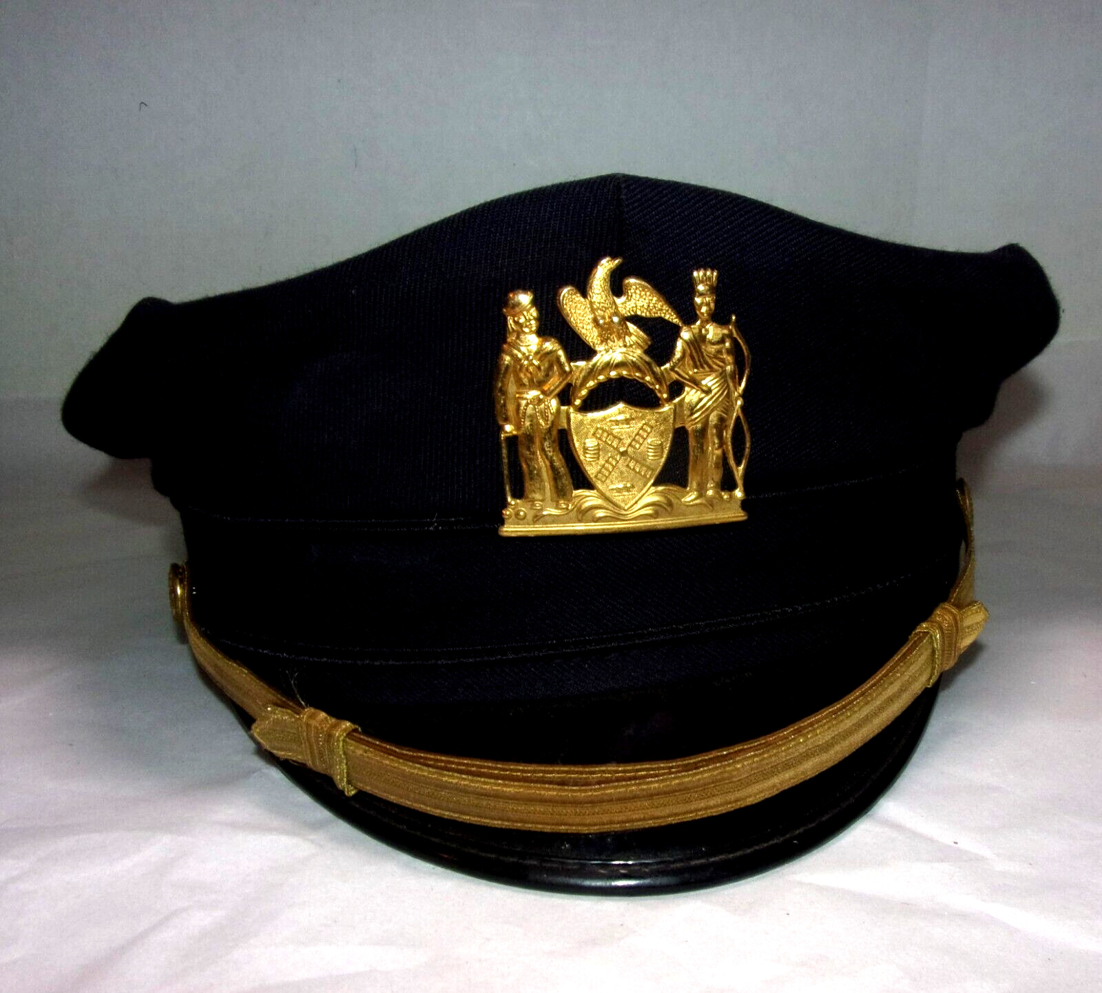 Vintage NYPD Hat w/ Badge 8 Point Cravenette Tanen Uniform