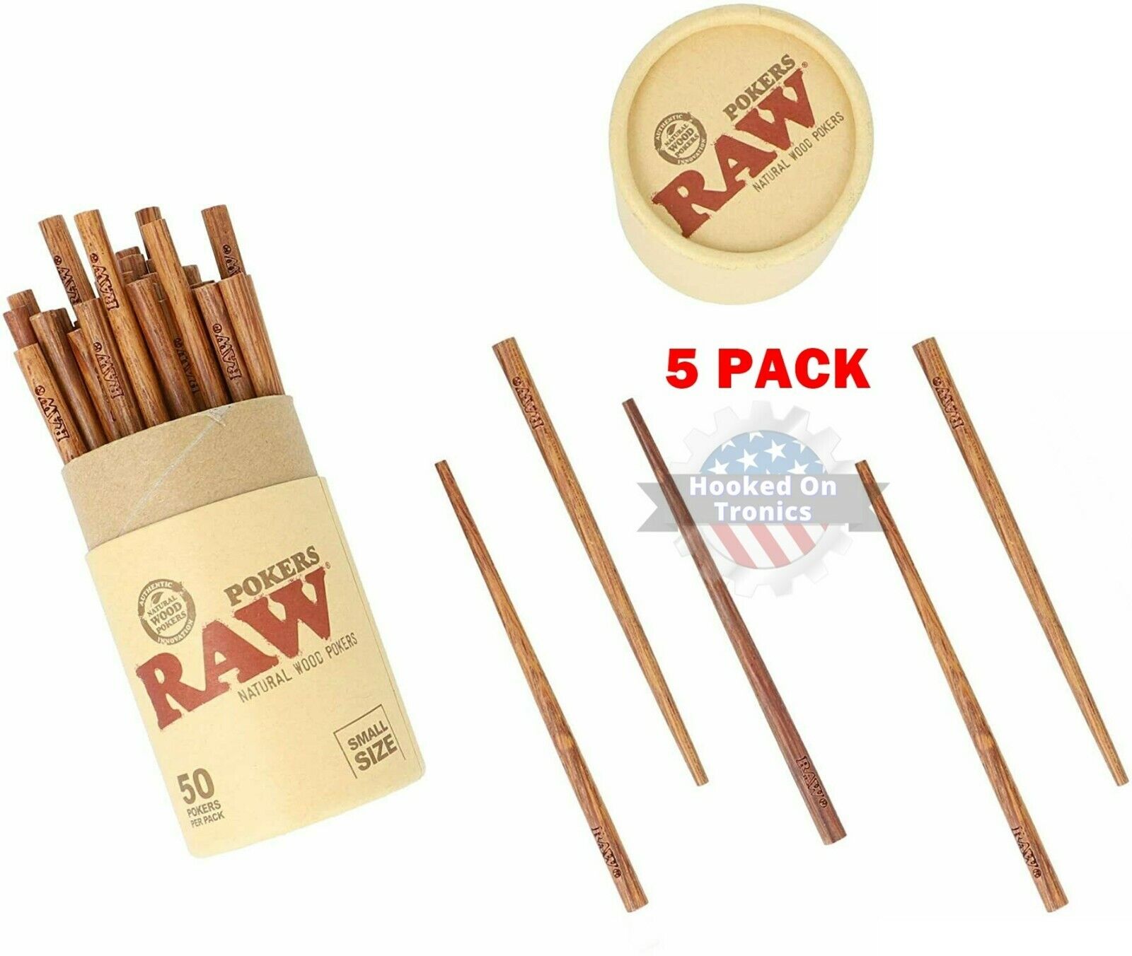 5 Pack - RAW Small Cone Rolling Paper Natural Wood Poker Packer - FAST SHIPPING