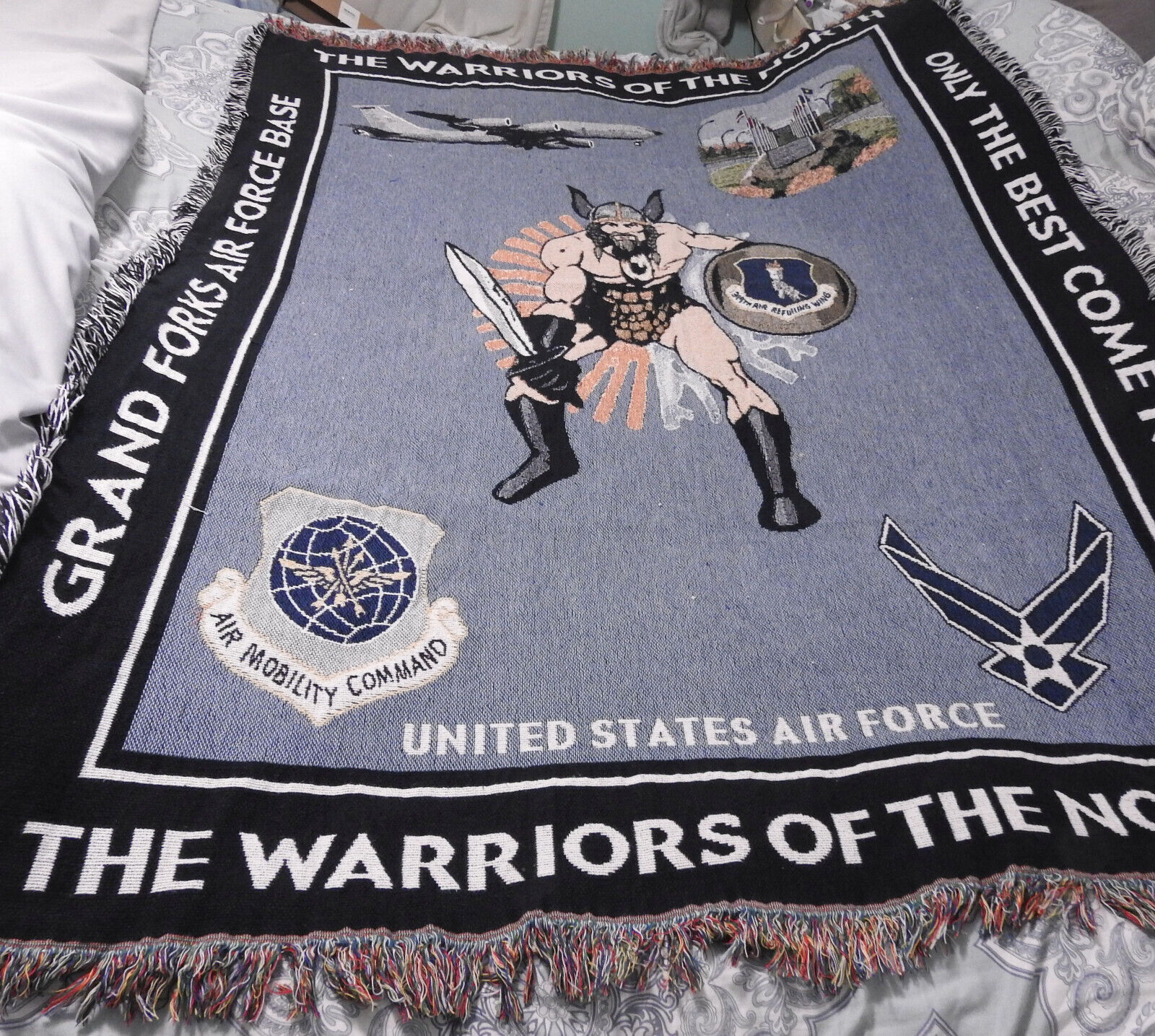 Grand Forks AF Base USAF Throw Blanket 51x66 Warriors of North Mobility Command