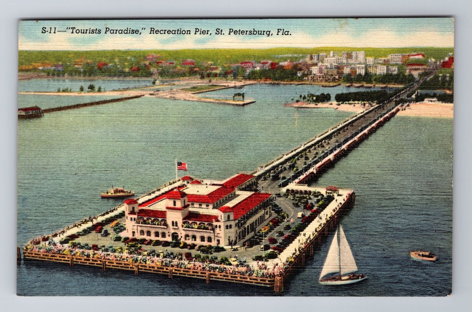 St Petersburg FL-Florida, Aerial Recreation Pier, Vintage c1948 Postcard