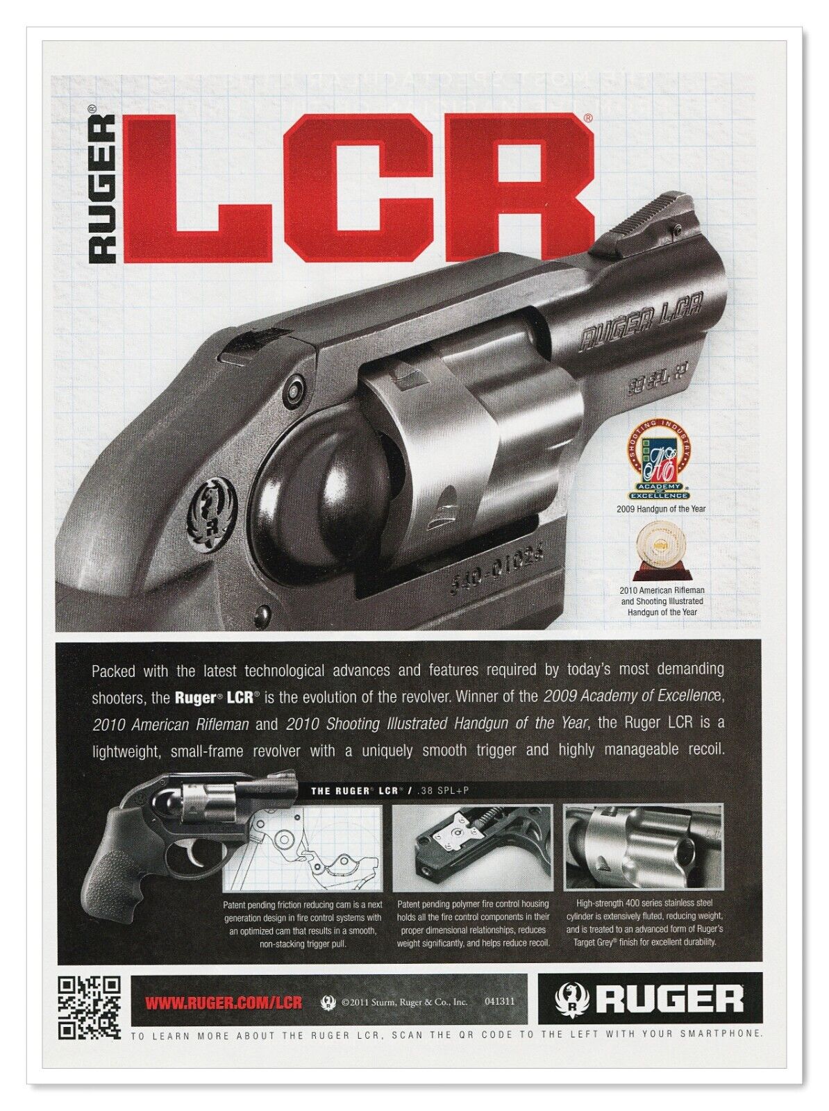 Ruger Firearms LCR Revolver 2011 Full-Page Print Magazine Handgun Ad