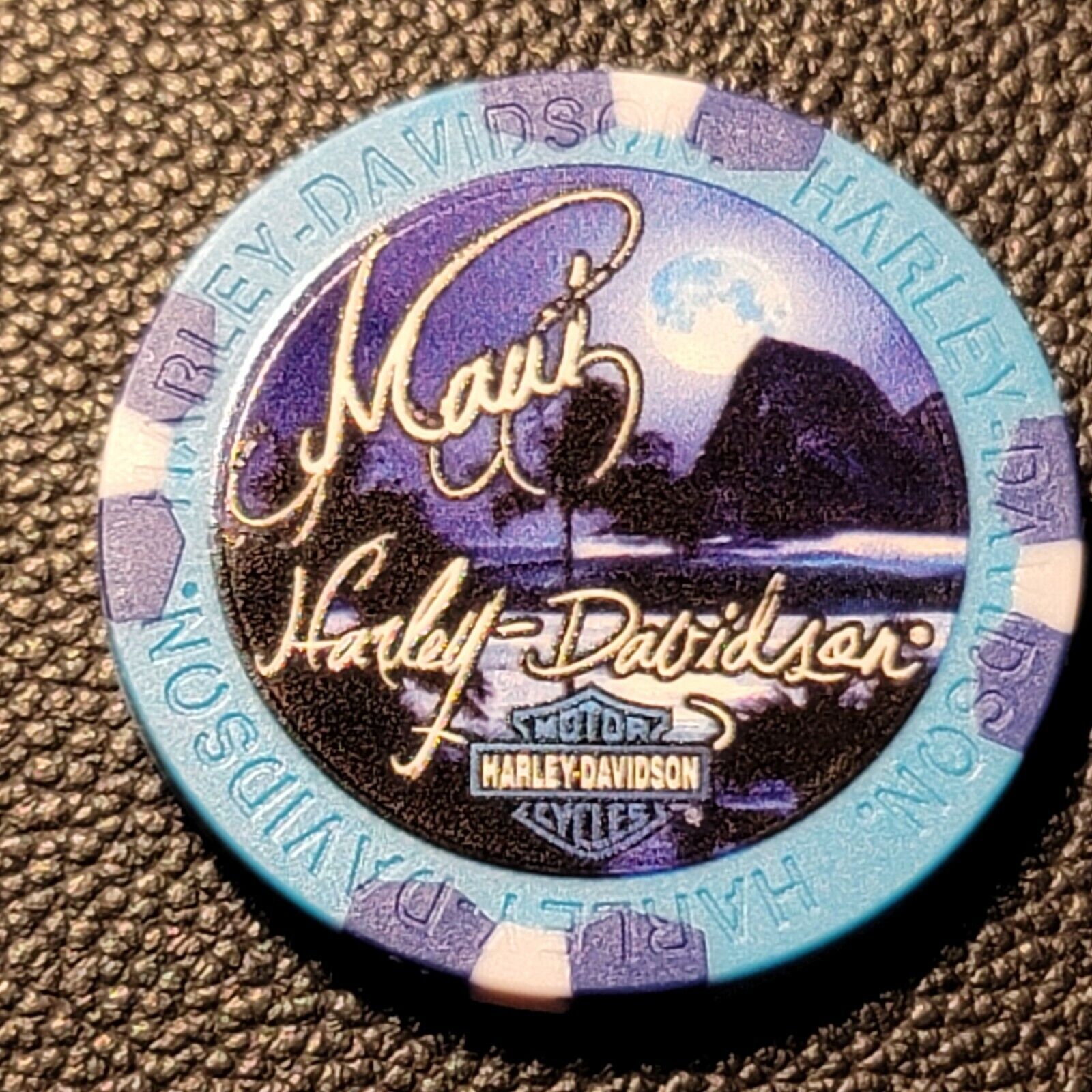 MAUI HD ~ Maui, HAWAII ~ (WIDE PRINT Blue/Purple) Harley Davidson Poker Chip
