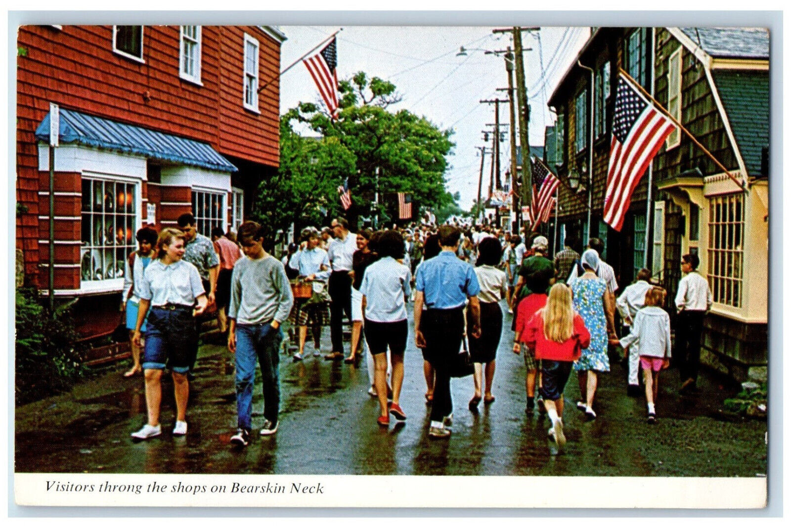 c1960's Visitors Throng The Shops on Bearskin Neck Rockport MA Postcard