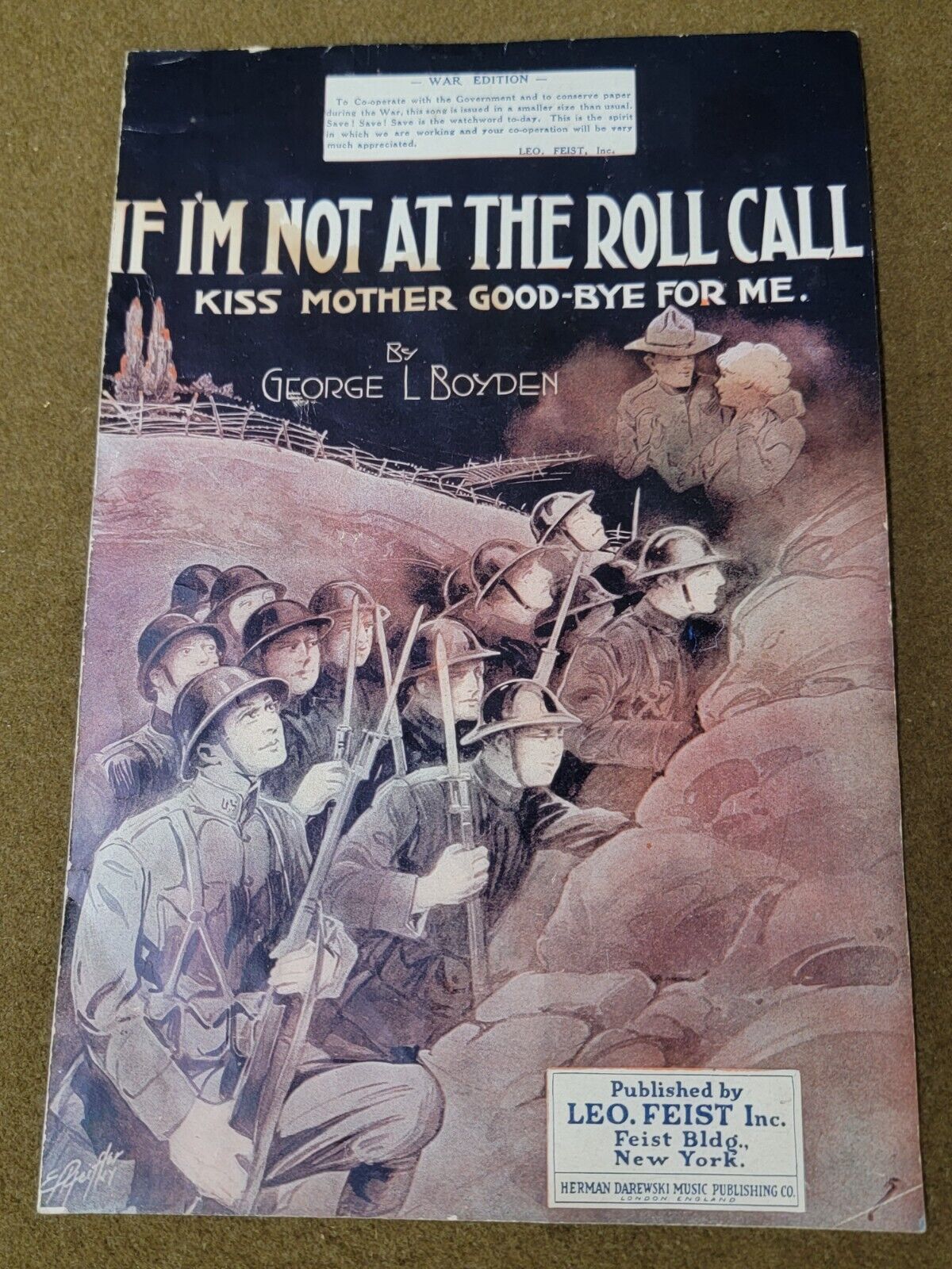 WWI Sheet Music If I'm Not at the Roll Call