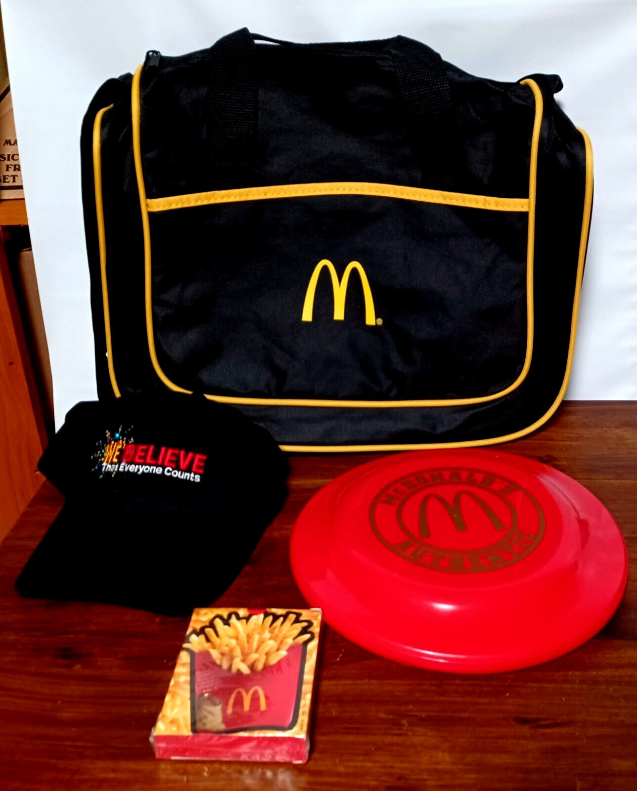 McDonald\'s Messenger Tote Bag plus Frisbee, Hat, and Playing cards New