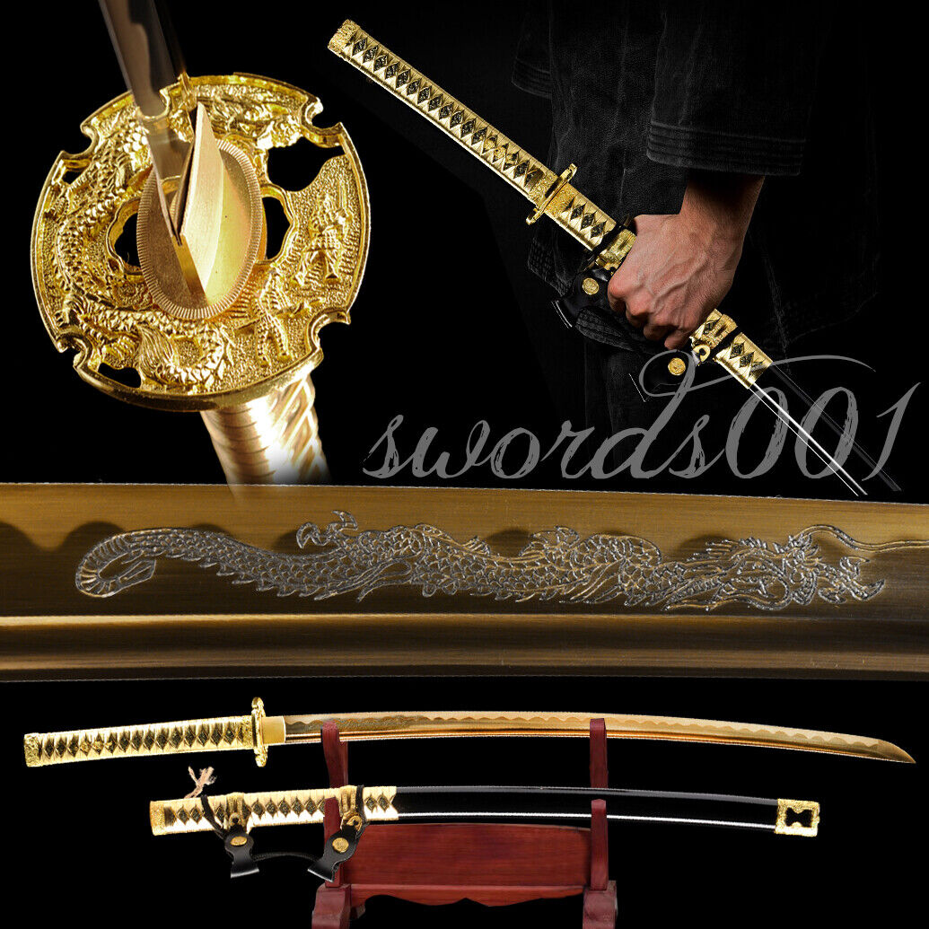 golden dragon tachi japanese samurai katana sword carbon steel full tang sharp