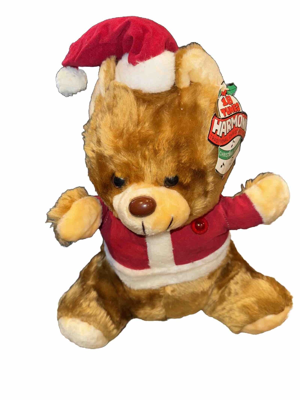 Vintage Musical Christmas Teddy Bear Light Up Heart Santa Bear Plush