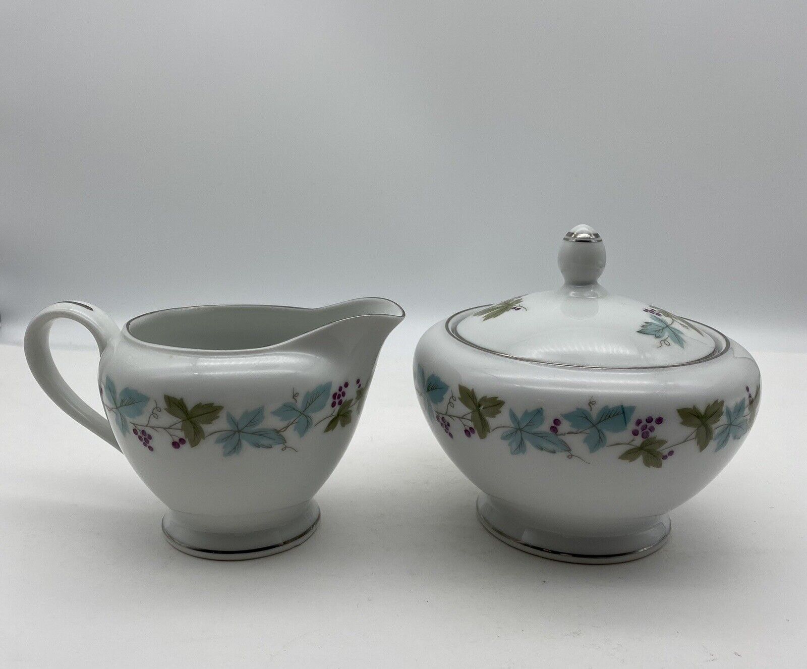 Vintage Fine China - Grapevine Pattern - Sugar Bowl & Creamer