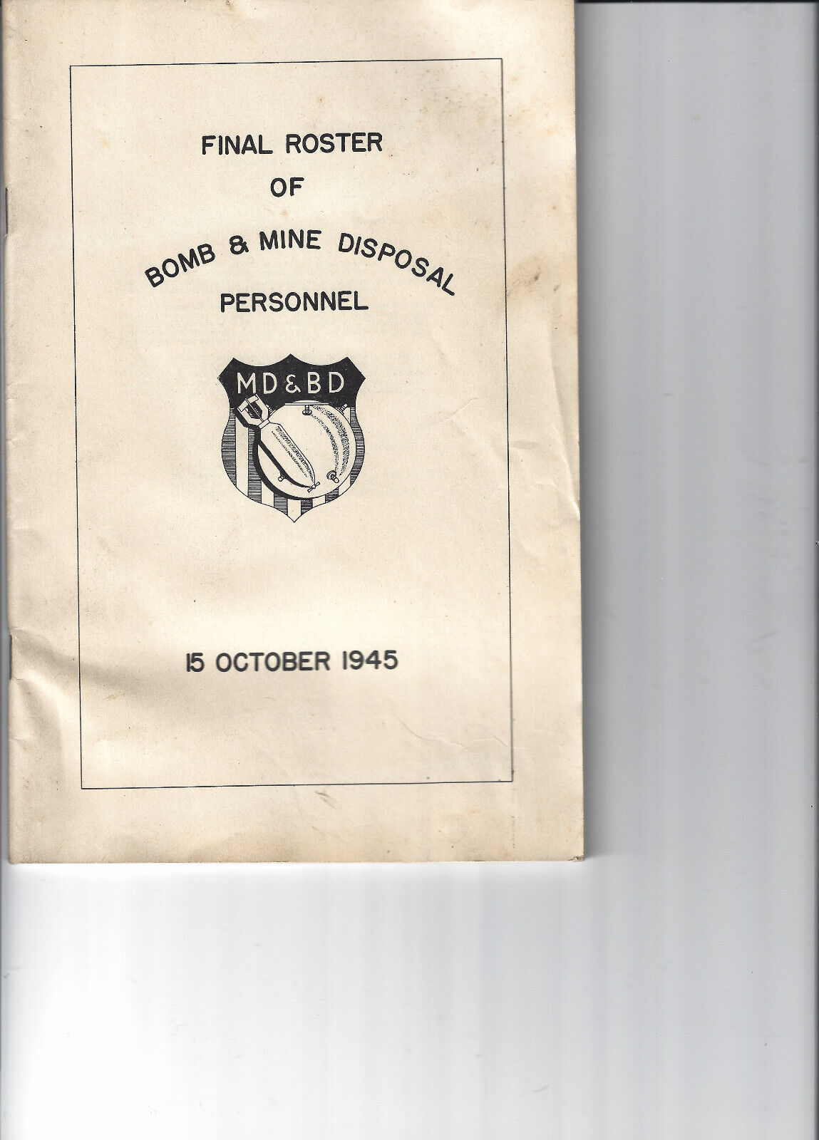 15 Oct 1945 Final Roster Bomb & Mine DisposaL Personnel U. S. Navy