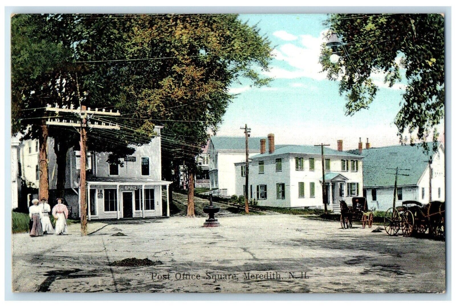 c1910 Post Office Square Exterior View Building Meredith New Hampshire Postcard