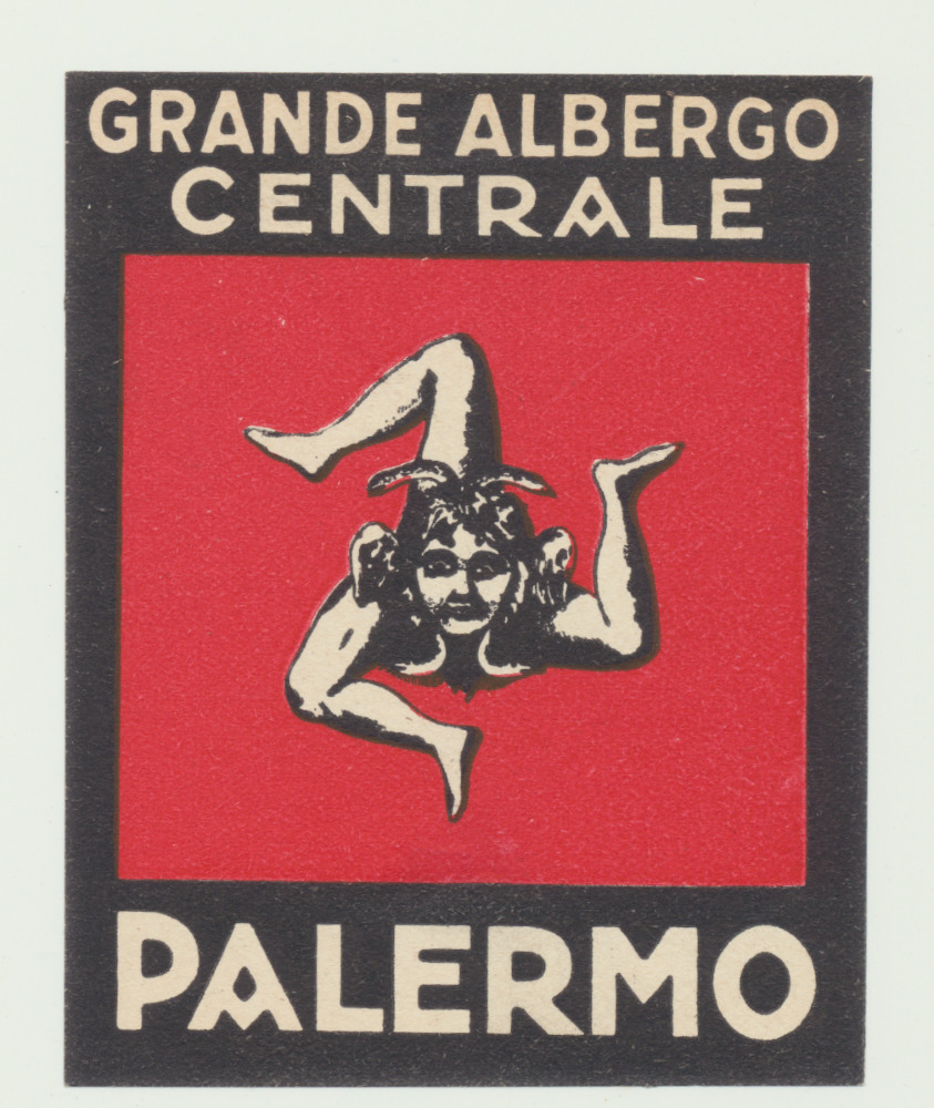 Vintage luggage label  Hotel Grande Albergo Centrale Palermo Italy
