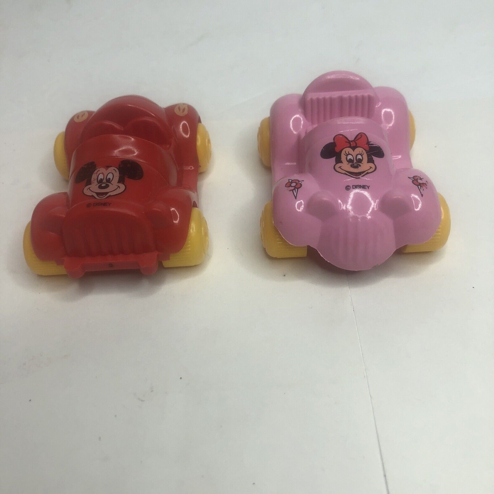 2- Mickey Mouse Mini Red Car , Pink Car Viking Toys Vintage Plastic