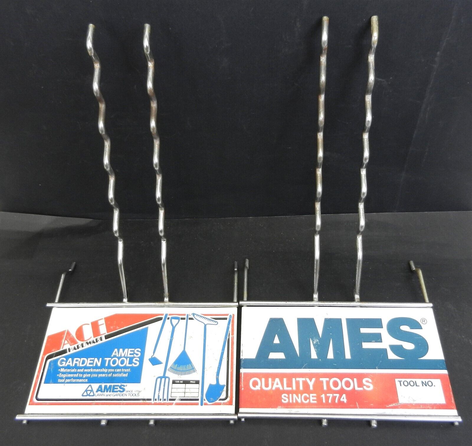Vtg Ames Ace Garden Tools Ad Signs Pegboard Rack Metal Store Display   T58
