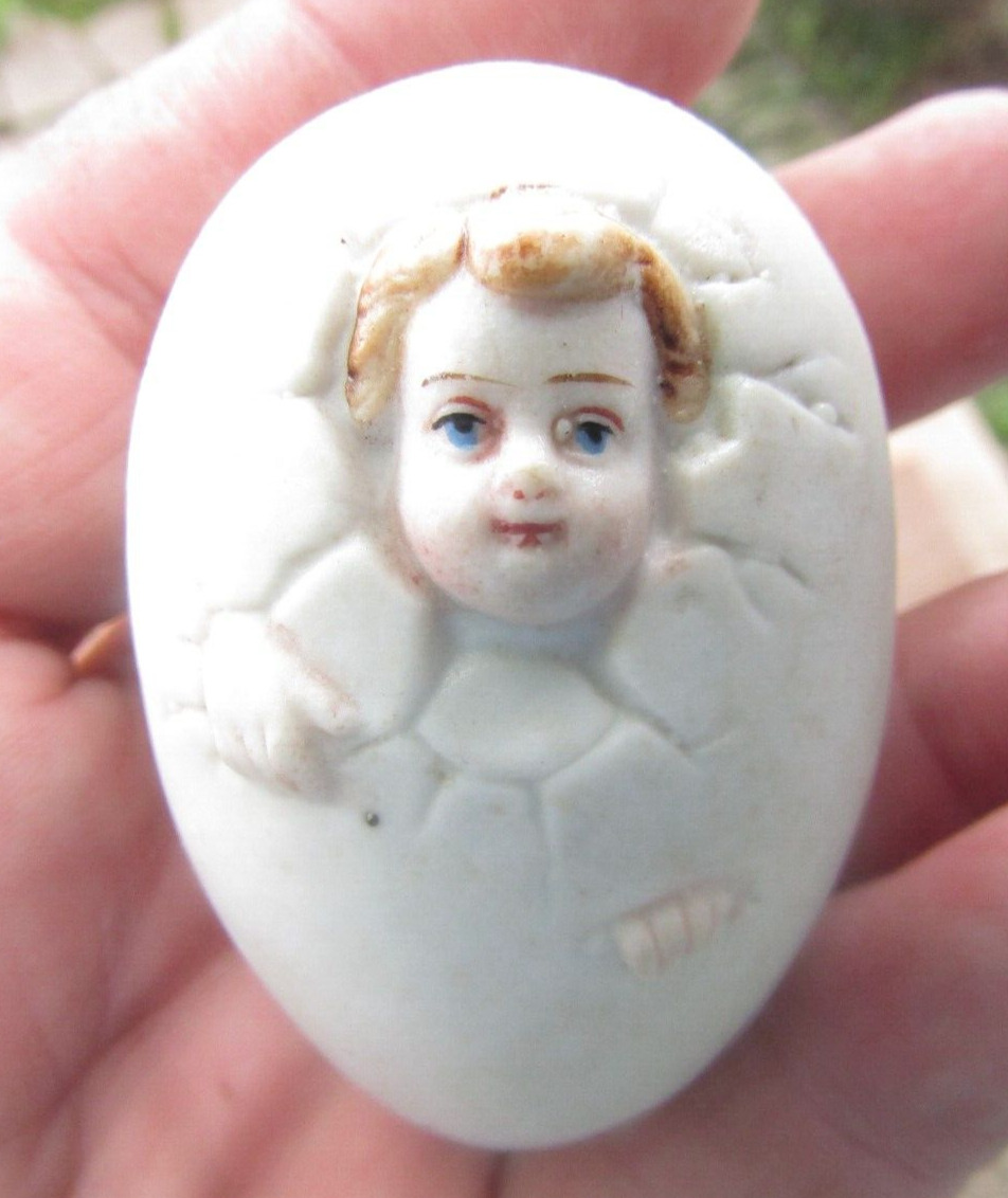 Antique German Bisque Baby Egg Figurine Great Con Early 1900s Easter? Doll No Re
