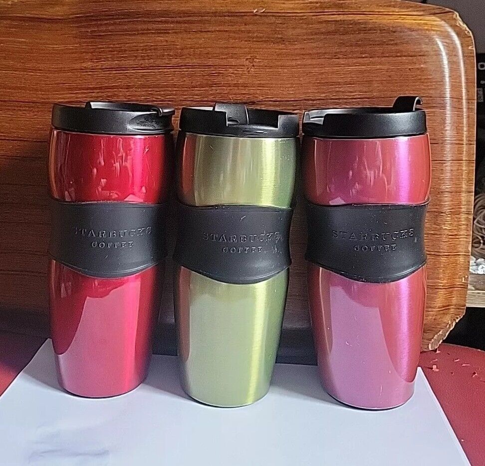 RARE 2005 Starbucks Tumblers All with Rubber Grips Stainless Steel 16oz