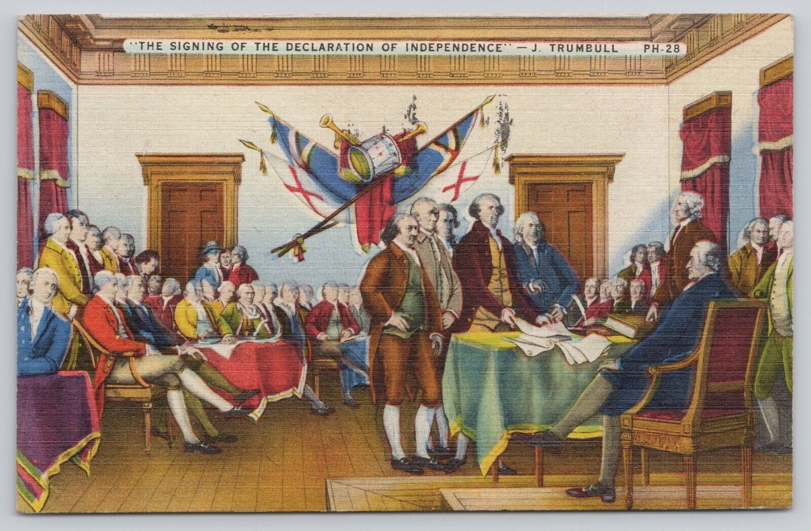 The Signing of the Declaration of Independence J Trumbull Vintage Linen Postcard